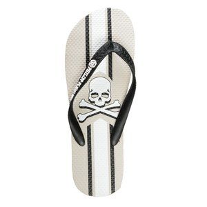 Philipp Plein Grey Rubber Logo Print Flip Flops Shoes
